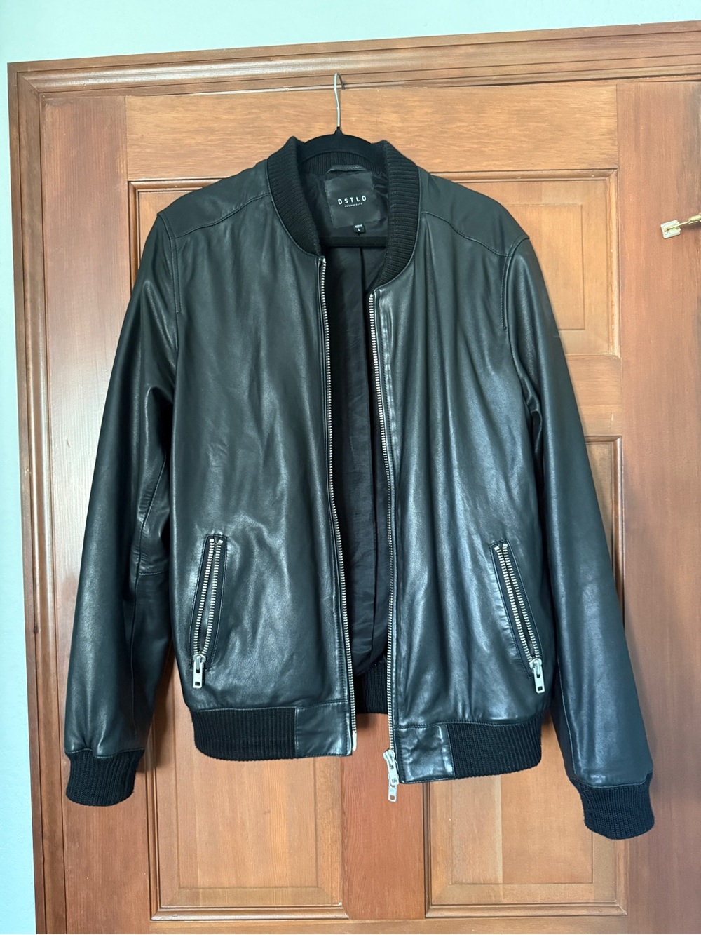 DSTLD Black Leather Bomber Jacket - Men's